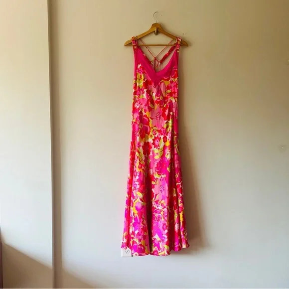 Puff Sleeve Free People Pink Floral Dress Free People All A Bloom Maxi  Dress In Neon Pop Combo Size Small